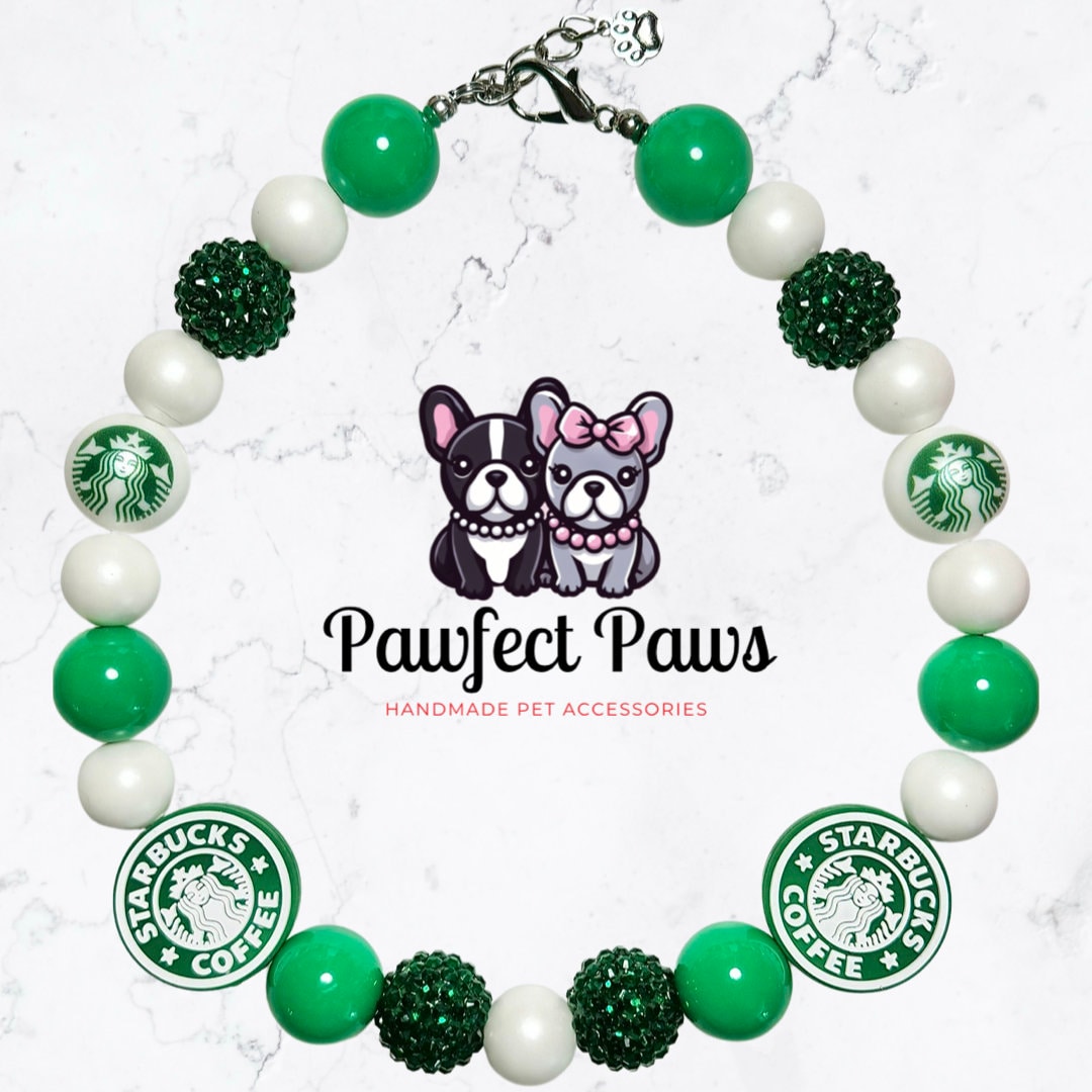 Starbies Date* Green Sparkle Donut/Coffee Custom Beaded Dog/Cat Collar Necklace!