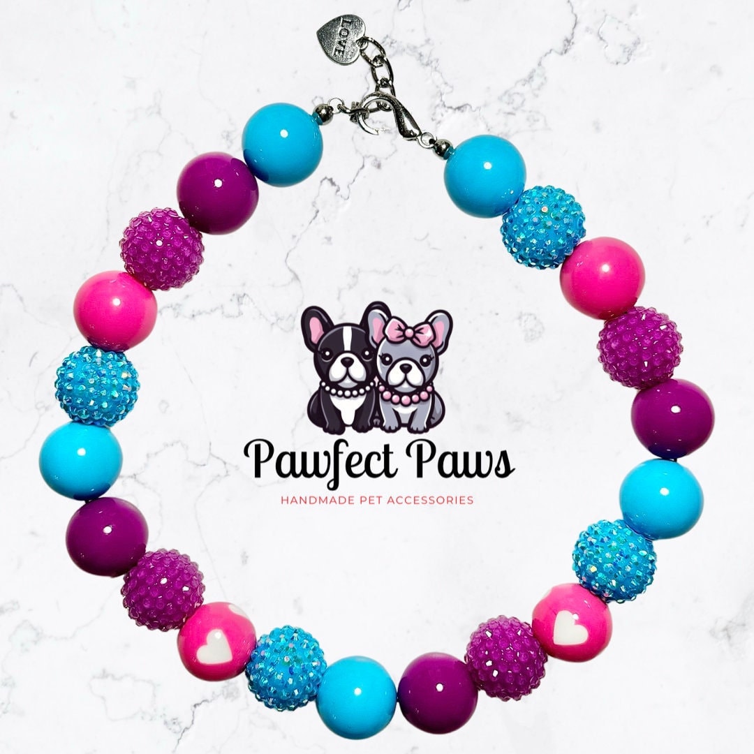 Beary Cute* Pink, Purple & Blue Sparkle Custom Beaded Dog/Cat Collar Necklace! Created for APupNamedCupcake’s Birthday Pawty!