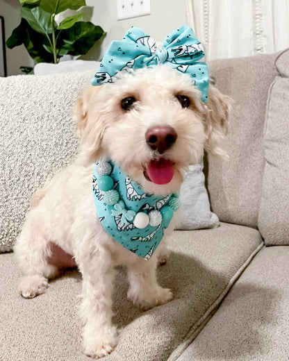 Breakfast at Sniffany&#39;s* Teal & White Luxury Sparkle Valentine&#39;s Day Bow Custom Beaded Dog/Cat Collar Necklace!