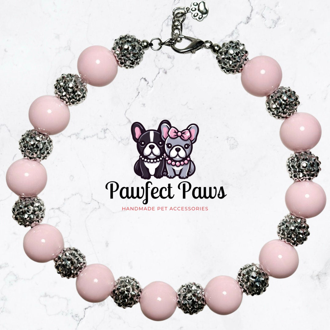 Pawparazzi Lights* Pink and Silver Sparkle Custom Beaded Dog/Cat Collar Necklace!