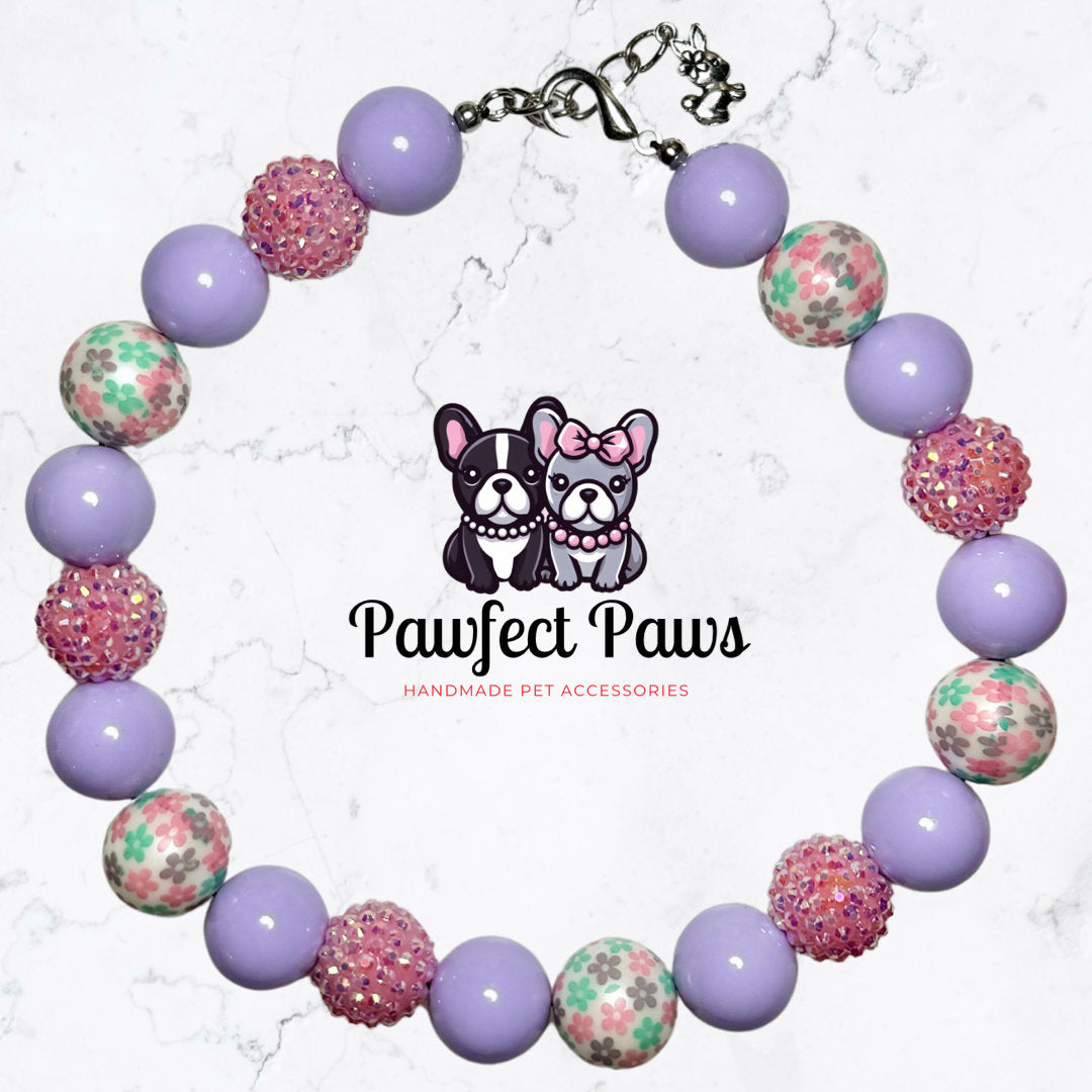 Spring in Bloom* Purple & Pink Sparkle Flower Spring/Easter Custom Beaded Dog/Cat Collar Necklace!