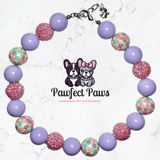 Spring in Bloom* Purple & Pink Sparkle Flower Spring/Easter Custom Beaded Dog/Cat Collar Necklace!