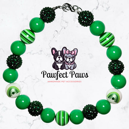 Lucky Charms* Green & White Sparkle Rainbow St.Patricks Day Custom Beaded Dog/Cat Collar Necklace!