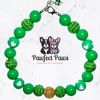 Heart of Gold* Green & Gold Sparkle St. Patrick’s Day Spring Custom Beaded Dog/Cat Collar Necklace!