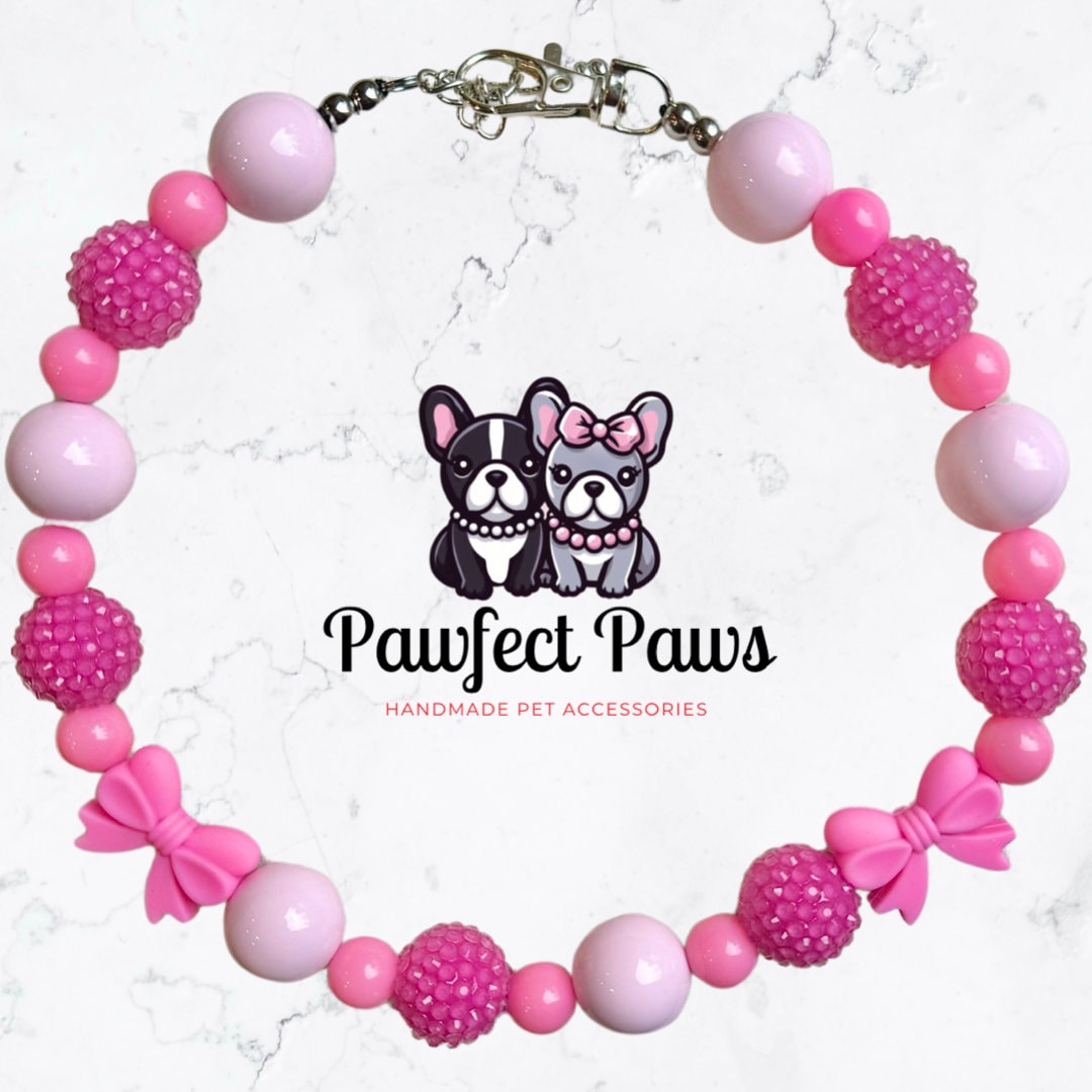 Bow-tiful Barbie* Pink with Bows Sparkle Barbie Day Custom Beaded Dog/Cat Collar Necklace!