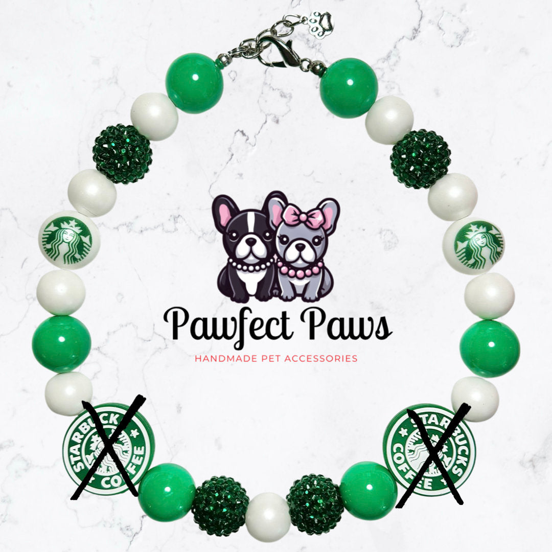 Starbies Date* Green Sparkle Donut/Coffee Custom Beaded Dog/Cat Collar Necklace!