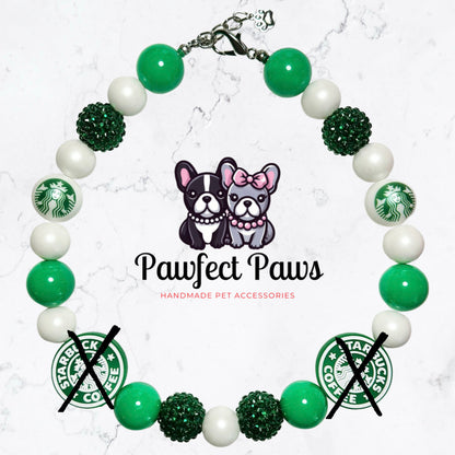 Starbies Date* Green Sparkle Donut/Coffee Custom Beaded Dog/Cat Collar Necklace!