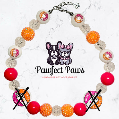 Dunkin Date* Hot Pink & Orange Sparkle Donut/Coffee Custom Beaded Dog/Cat Collar Necklace!