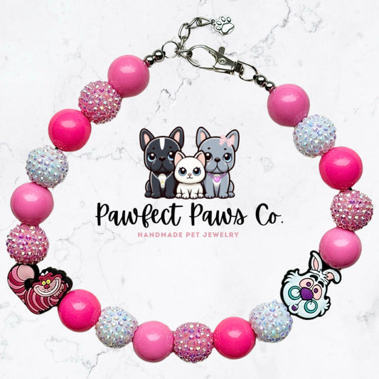 Piper In Wonderland * Pink & Coral Sparkle Custom Beaded Dog/Cat Collar Necklace! Created for Piper’s Birthday Pawty!