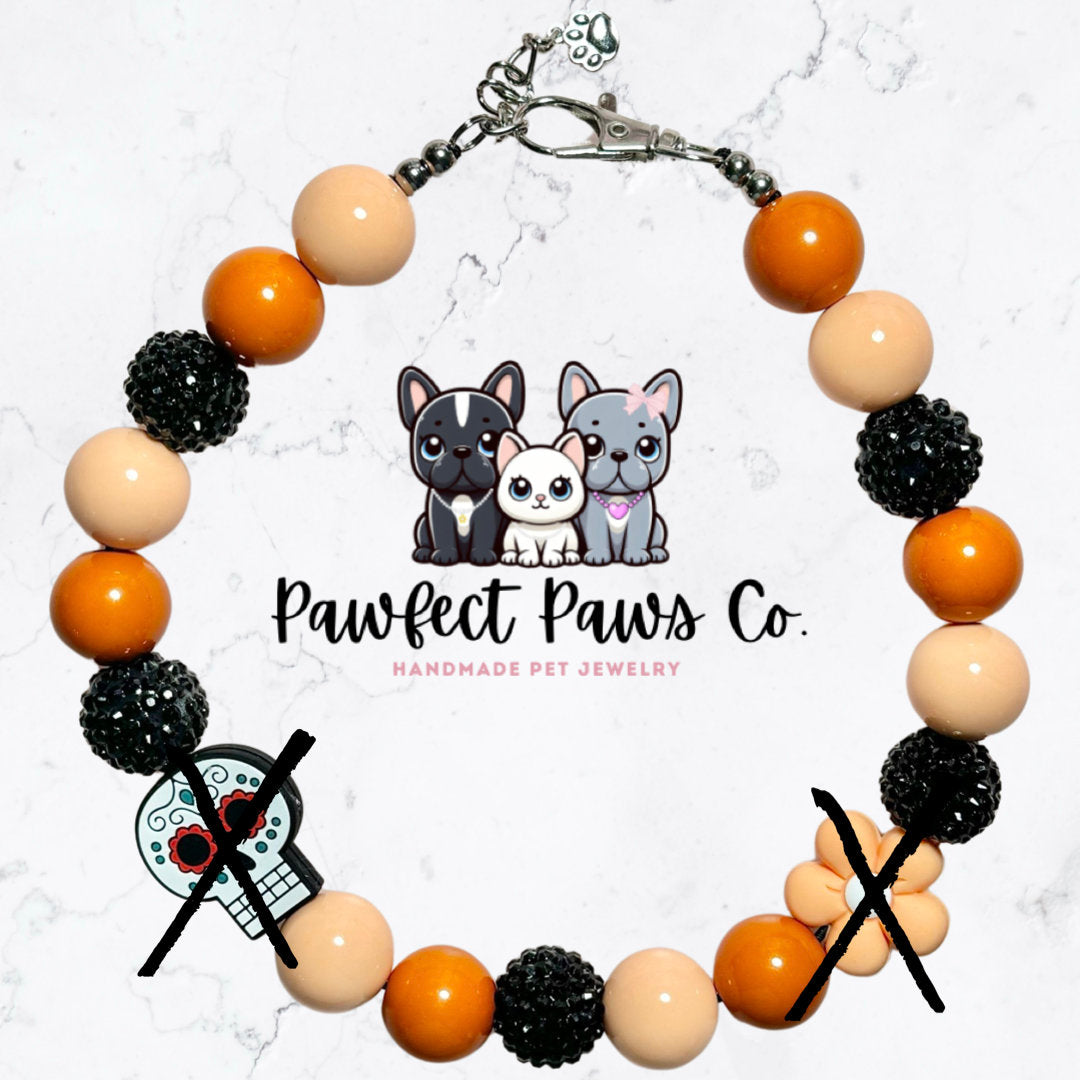 Bad 2 the Bone * Orange & Black Sparkle Custom Beaded Dog/Cat Collar Necklace! For Matilda’s Birthday Pawty!