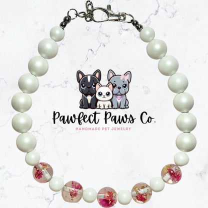 Pawfect Petals* Pink & White Luxury Bead Dried Flower Springtime Custom Beaded Dog/Cat Collar Necklace!