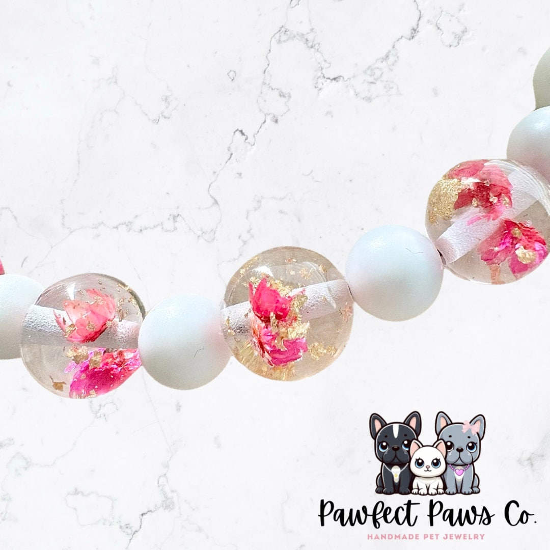 Pawfect Petals* Pink & White Luxury Bead Dried Flower Springtime Custom Beaded Dog/Cat Collar Necklace!