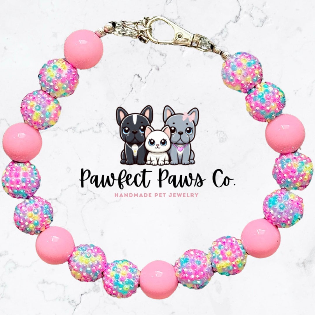 Spring Bling* Pastel Colorful Sparkle Springtime Custom Beaded Dog/Cat Collar Necklace!