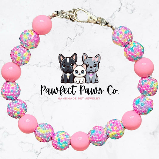 Spring Bling* Pastel Colorful Sparkle Springtime Custom Beaded Dog/Cat Collar Necklace!