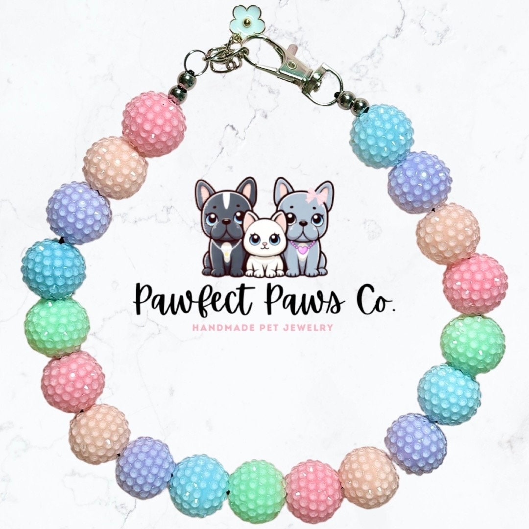 Pastel Paws* Pastel Colorful Sparkle Springtime Custom Beaded Dog/Cat Collar Necklace!