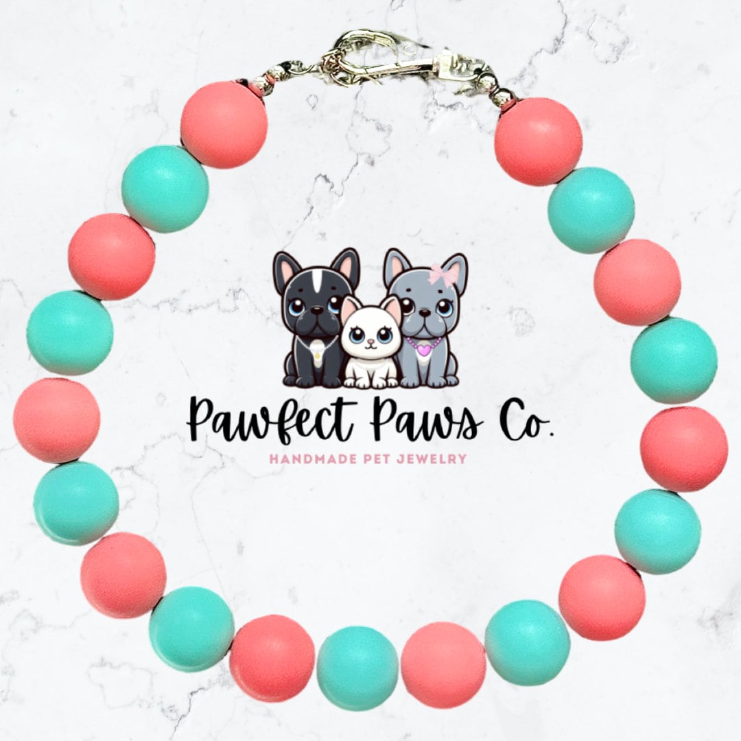 Coral Craze* Coral & Teal Matte Springtime Custom Beaded Dog/Cat Collar Necklace!