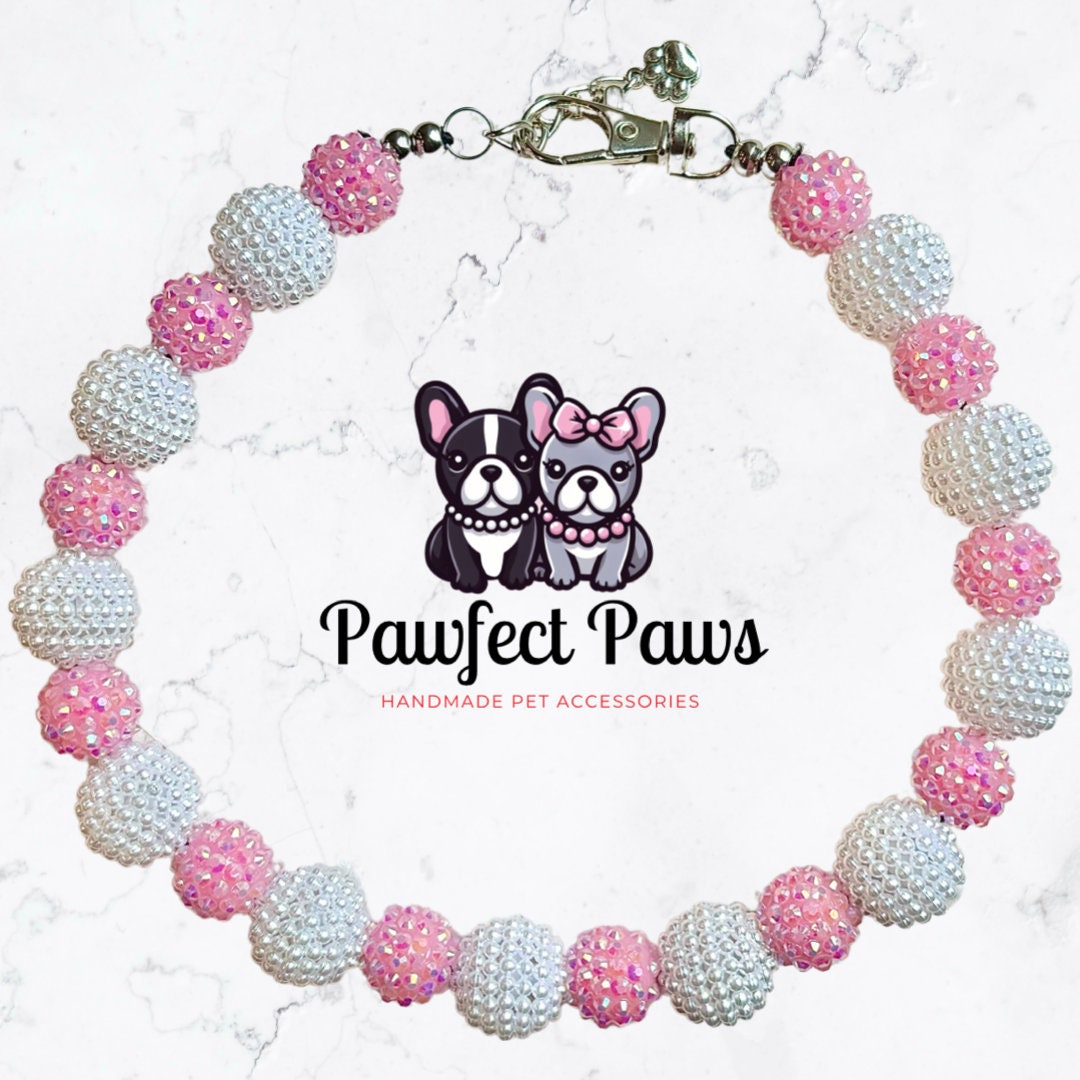 Barkie’s Purrls* Pink & White Sparkle Barbie Day Custom Beaded Dog/Cat Collar Necklace!