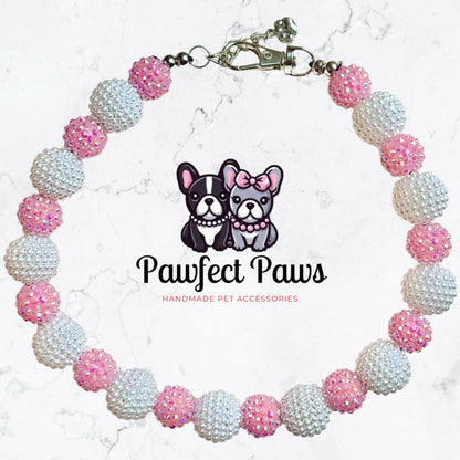 Barkie’s Purrls* Pink & White Sparkle Barbie Day Custom Beaded Dog/Cat Collar Necklace!