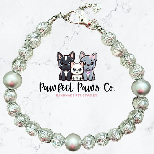 Silver Lining * Silver Sparkle Luxury Custom Beaded Dog/Cat Collar Necklace!