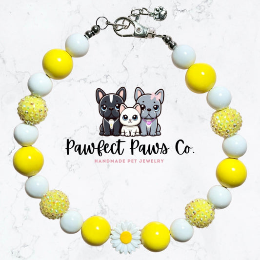 Sunkissed* Yellow & White Sparkle SunFlower Springtime Custom Beaded Dog/Cat Collar Necklace!