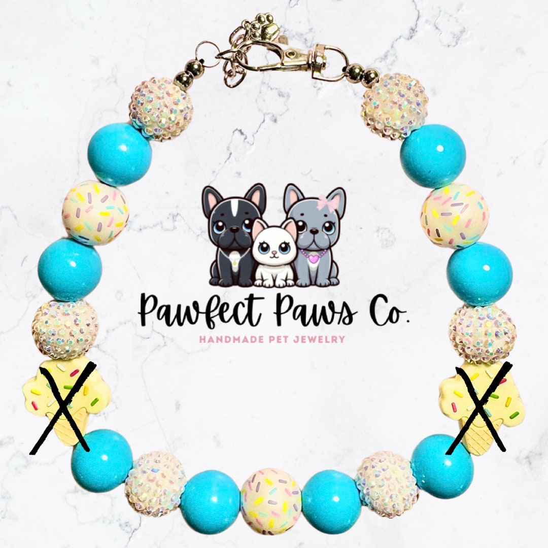 Icecream Pawty #1 * Blue, Yellow, White Sparkle Icecream Custom Beaded Dog/Cat Collar Necklace! Created for Bentley’s Birthday Pawty!