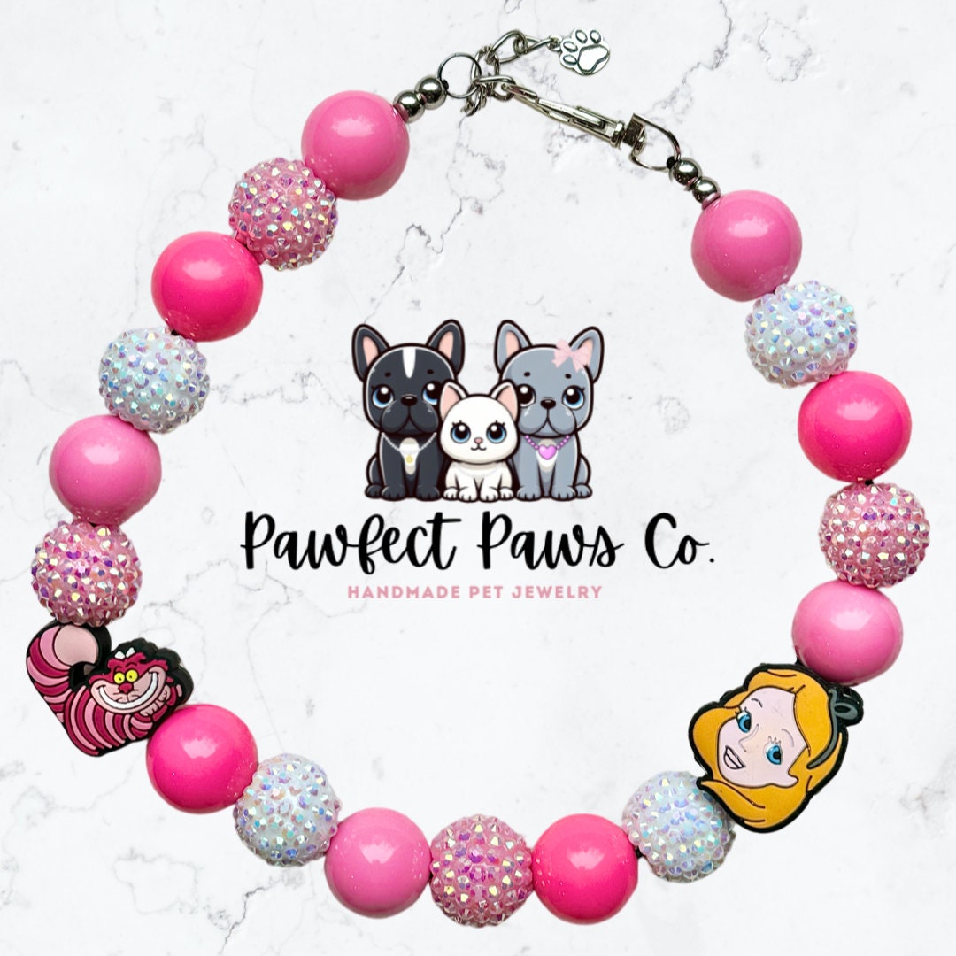 Piper In Wonderland * Pink & Coral Sparkle Custom Beaded Dog/Cat Collar Necklace! Created for Piper’s Birthday Pawty!