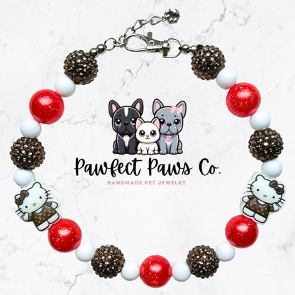 I’m Just a Girl * Red, White & Brown Sparkle Custom Beaded Dog/Cat Collar Necklace!