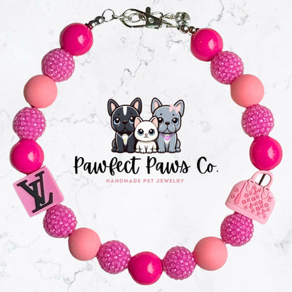 Boujee One * Pink & Coral Luxury Sparkle Custom Beaded Dog/Cat Collar Necklace! For Lola’s Birthday Pawty!