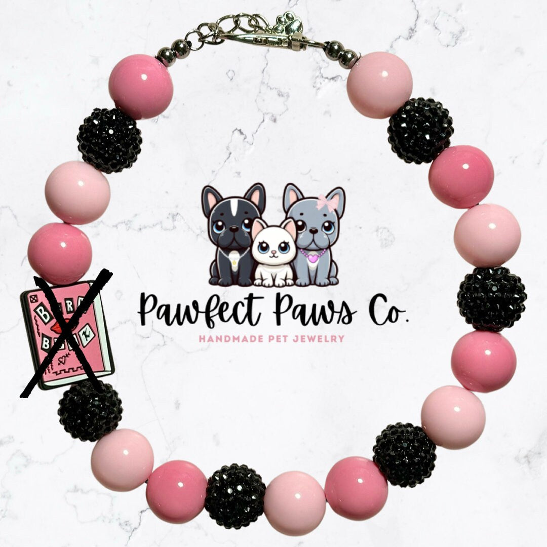 You Can Sit With Us * Pink & Black Sparkle Mean Girls Burn Book Custom Beaded Dog/Cat Collar Necklace!