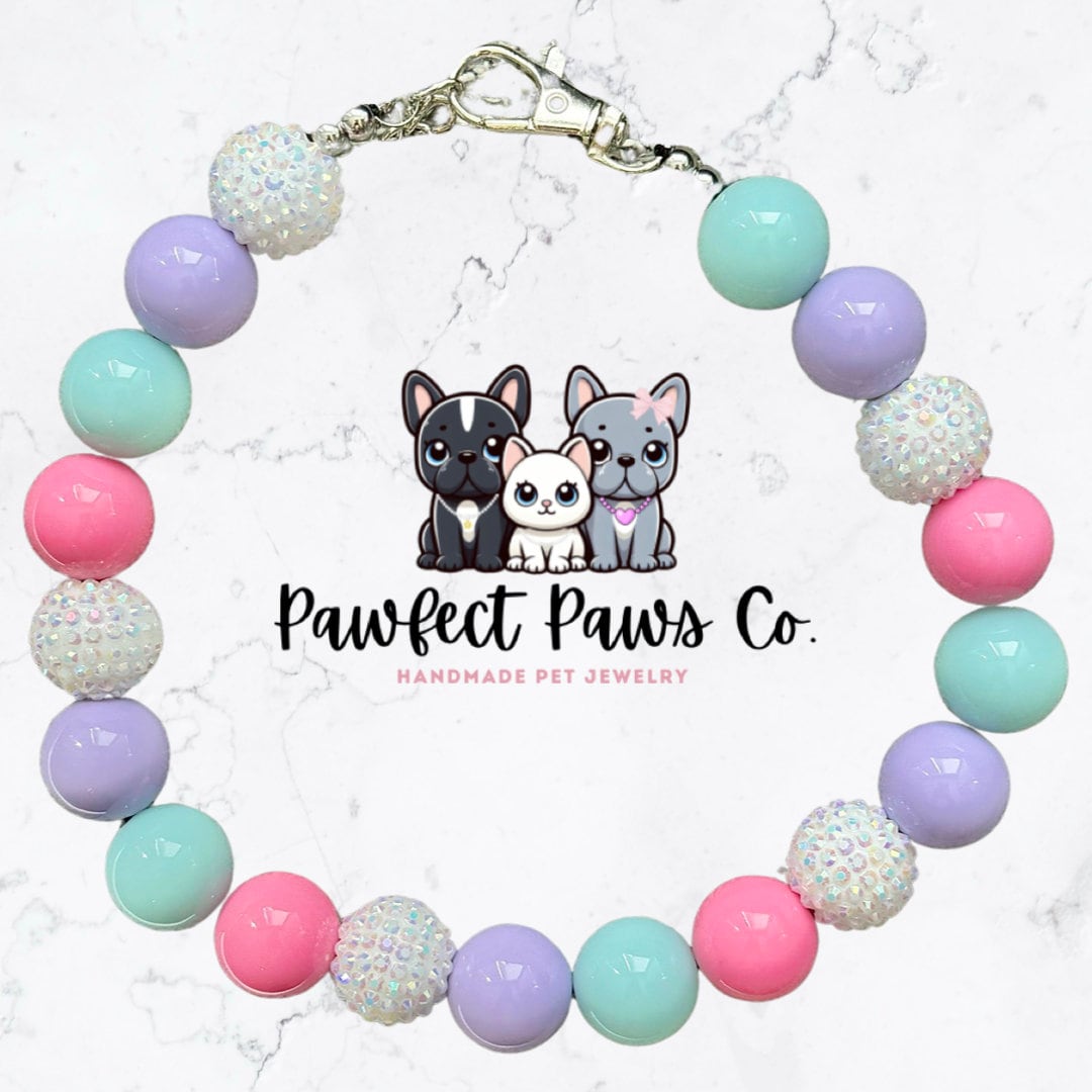 Get Bloomin’* Pastel Colorful Sparkle Springtime Custom Beaded Dog/Cat Collar Necklace!