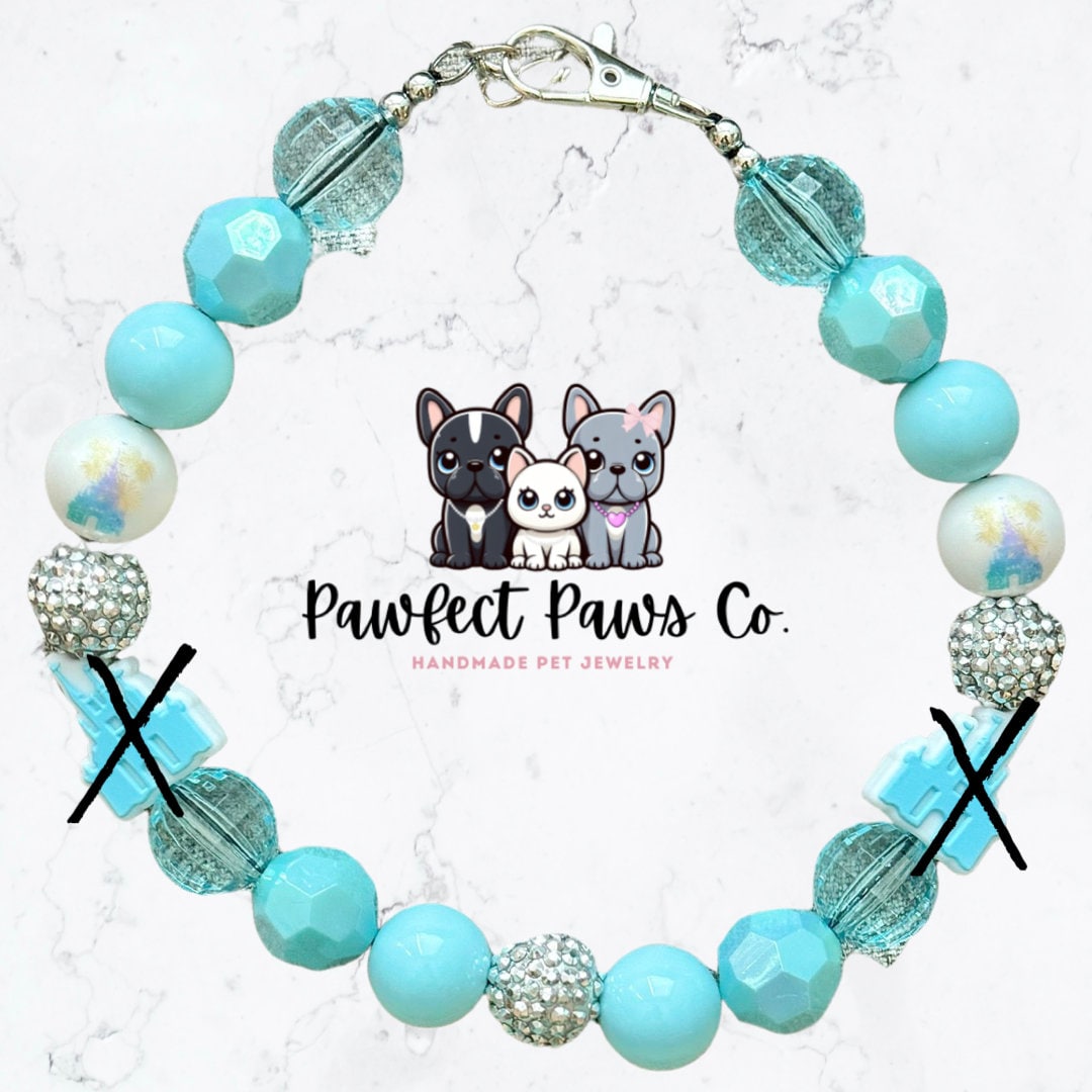 Magical Dreams* Light Blue, White & Silver Sparkle Castle Custom Beaded Dog/Cat Collar Necklace!