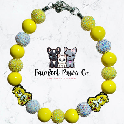 Funshine Bear* Yellow & Sparkle Care Bear Custom Beaded Dog/Cat Collar Necklace!