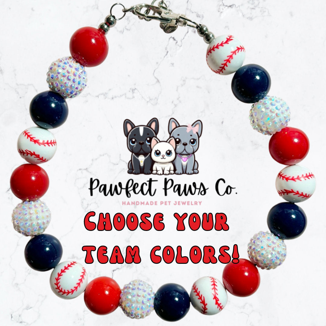 Play Ball* Choose Your Baseball Team - Custom Beaded Dog/Cat Collar Necklace!