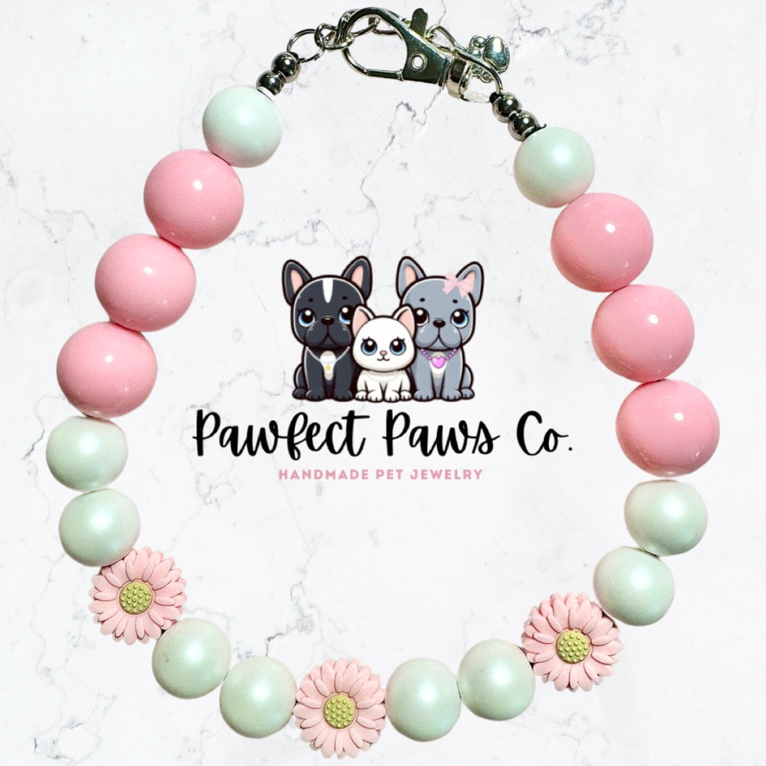 Oopsie Daisy* Pink & White Pearl Flower Springtime Custom Beaded Dog/Cat Collar Necklace!