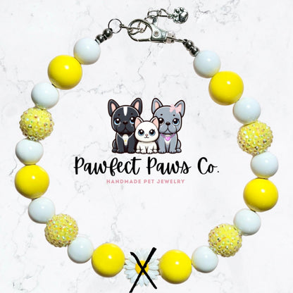 Sunkissed* Yellow & White Sparkle SunFlower Springtime Custom Beaded Dog/Cat Collar Necklace!