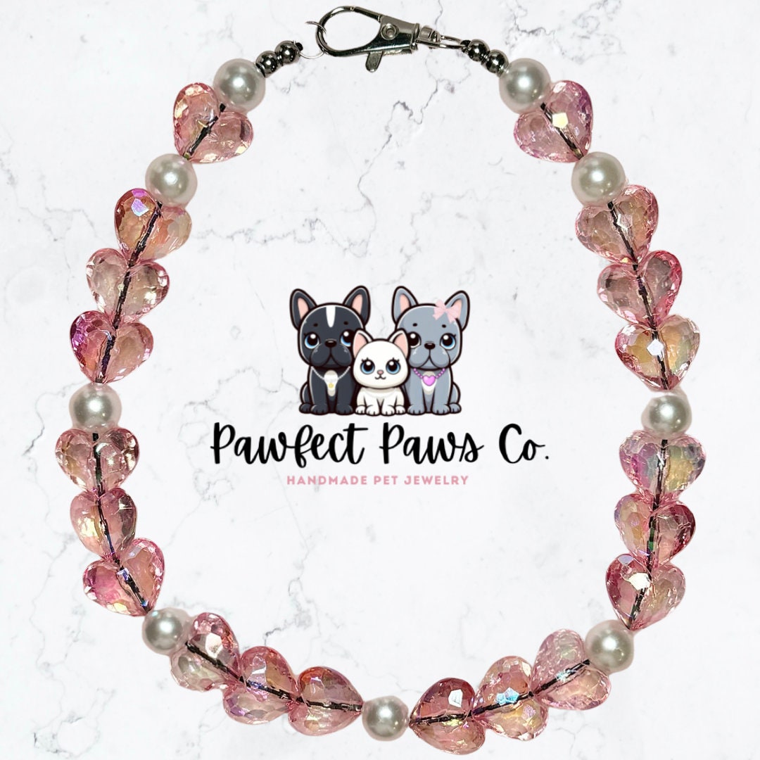 Crystal Hearts* Pink Crystal Sparkle Custom Beaded Dog/Cat Collar Necklace!