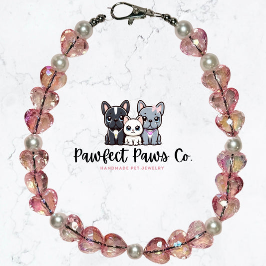 Crystal Hearts* Pink Crystal Sparkle Custom Beaded Dog/Cat Collar Necklace!