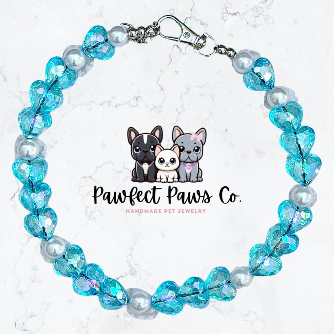 Beaming Blue* Blue Crystal Sparkle Custom Beaded Dog/Cat Collar Necklace!