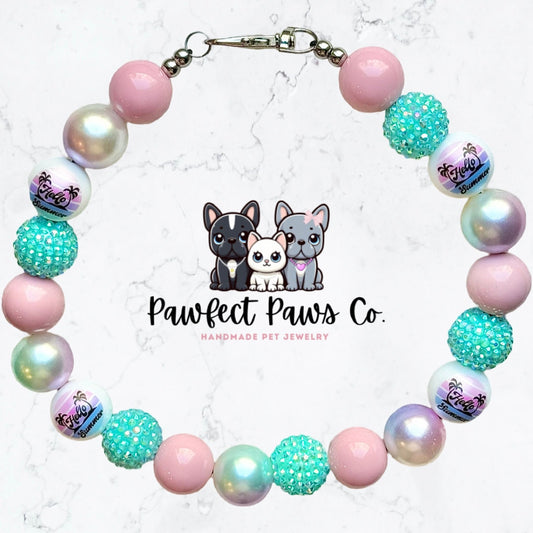 Hello Summer* Pink, Purple Ombré & Teal Sparkle Summertime Custom Beaded Dog/Cat Collar Necklace!