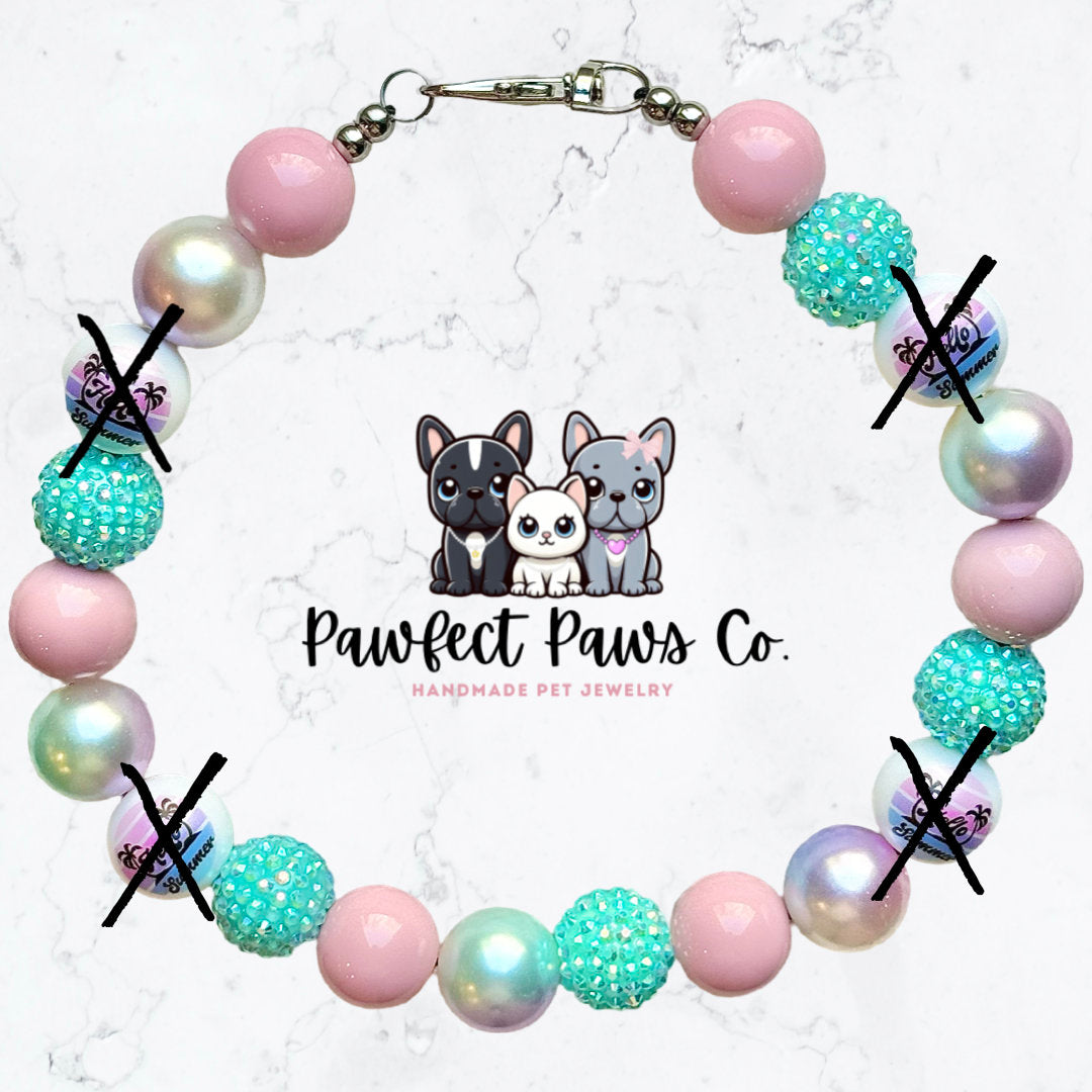 Hello Summer* Pink, Purple Ombré & Teal Sparkle Summertime Custom Beaded Dog/Cat Collar Necklace!