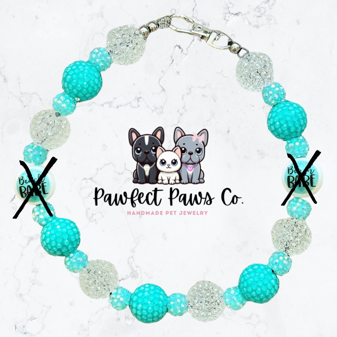 Beach Babe* Teal & Clear Sparkle Summer Custom Beaded Dog/Cat Collar Necklace!