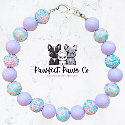 Mermaids for Days* Purple, Pink & Teal Sparkle Mermaid Scales Custom Beaded Dog/Cat Collar Necklace!