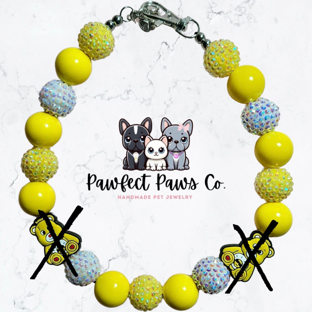 Funshine Bear* Yellow & Sparkle Care Bear Custom Beaded Dog/Cat Collar Necklace!