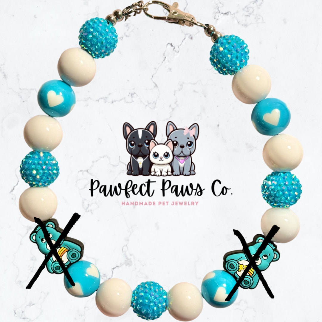 Wish Bear* White & Blue Sparkle Care Bear Custom Beaded Dog/Cat Collar Necklace!