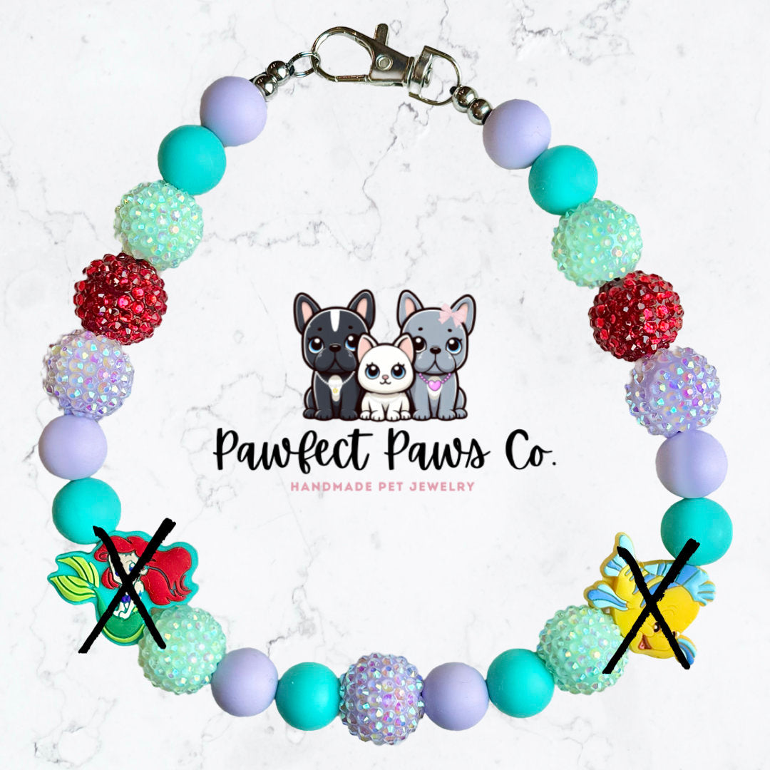 Under the Sea * Red, Teal & Purple Sparkle Mermaid Custom Beaded Dog/Cat Collar Necklace! For Ilsa’s Birthday Pawty!