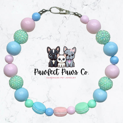 Tea Pawty* Pastel Blue, Pink & Mint Sparkle Macaroon Custom Beaded Dog/Cat Collar Necklace! Created for Ruby’s Birthday Pawty!