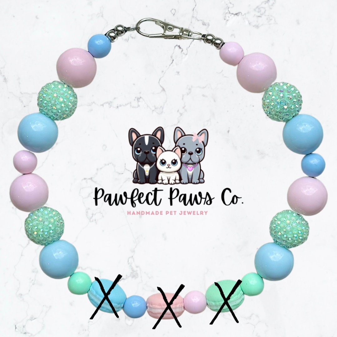 Tea Pawty* Pastel Blue, Pink & Mint Sparkle Macaroon Custom Beaded Dog/Cat Collar Necklace! Created for Ruby’s Birthday Pawty!