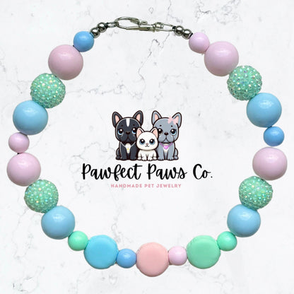 Tea Pawty* Pastel Blue, Pink & Mint Sparkle Macaroon Custom Beaded Dog/Cat Collar Necklace! Created for Ruby’s Birthday Pawty!