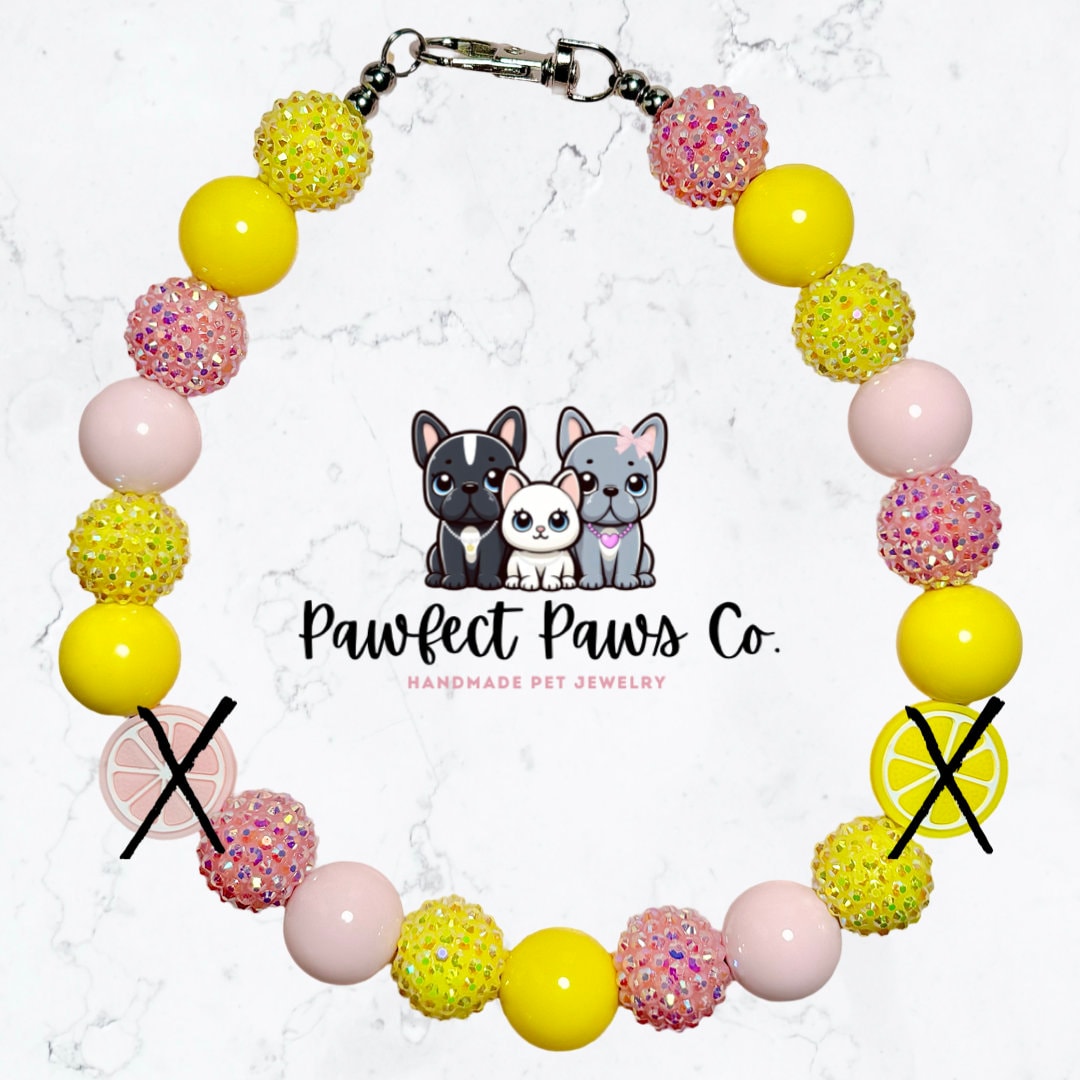 Pink Lemonade* Yellow & Pink Sparkle Lemonade Custom Beaded Dog/Cat Collar Necklace!