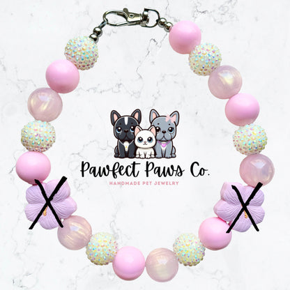 Hibiscus Paws* Pink & White Sparkle Floral Custom Beaded Dog/Cat Collar Necklace!